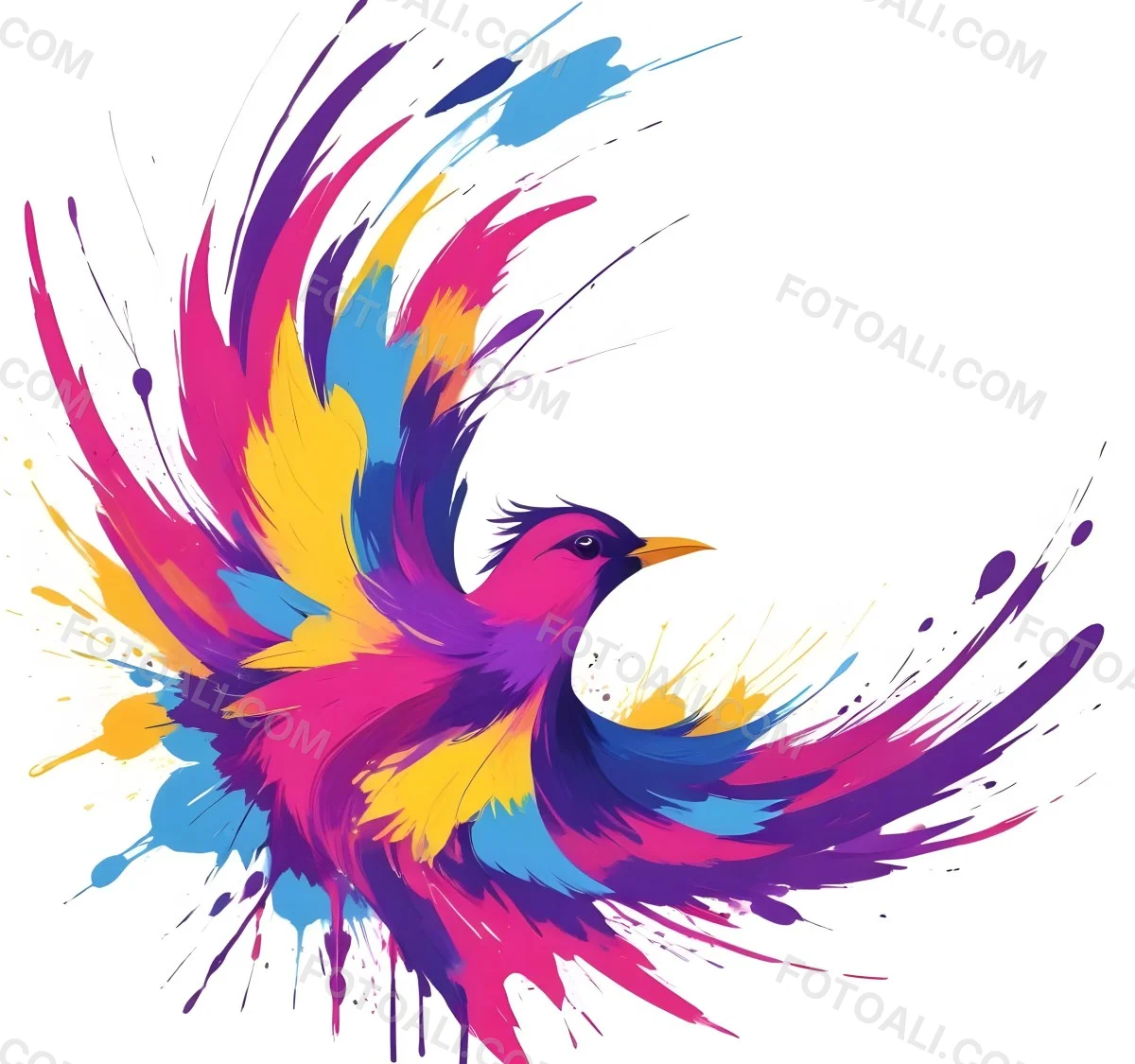 A Colorful Bird With Vibrant Feathers In Shades Of Purple Pink Orange And Yellow The Bird Has A Simple Stylized Design With Abstract Patterns And Shapes Forming Its Plumage The Background Is Plain White 46 8faf
