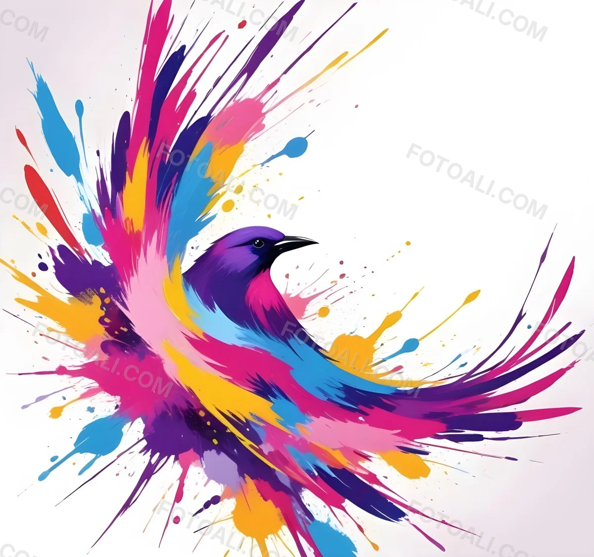 A Colorful Bird With Vibrant Feathers In Shades Of Purple Pink Orange And Yellow The Bird Has A Simple Stylized Design With Abstract Patterns And Shapes Forming Its Plumage The Background Is Plain White 47 6002