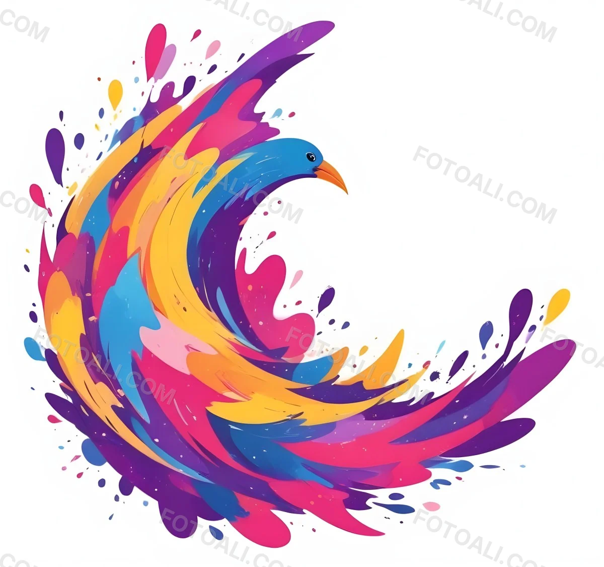A Colorful Bird With Vibrant Feathers In Shades Of Purple Pink Orange And Yellow The Bird Has A Simple Stylized Design With Abstract Patterns And Shapes Forming Its Plumage The Background Is Plain White 50 41c5