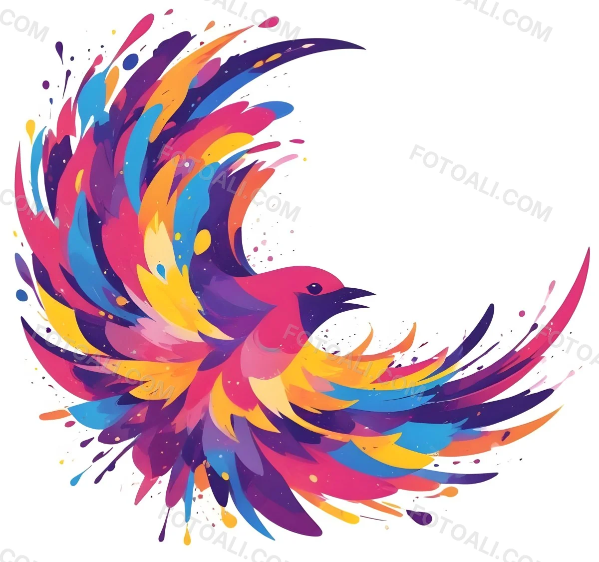 A Colorful Bird With Vibrant Feathers In Shades Of Purple Pink Orange And Yellow The Bird Has A Simple Stylized Design With Abstract Patterns And Shapes Forming Its Plumage The Background Is Plain White 61 Edf8