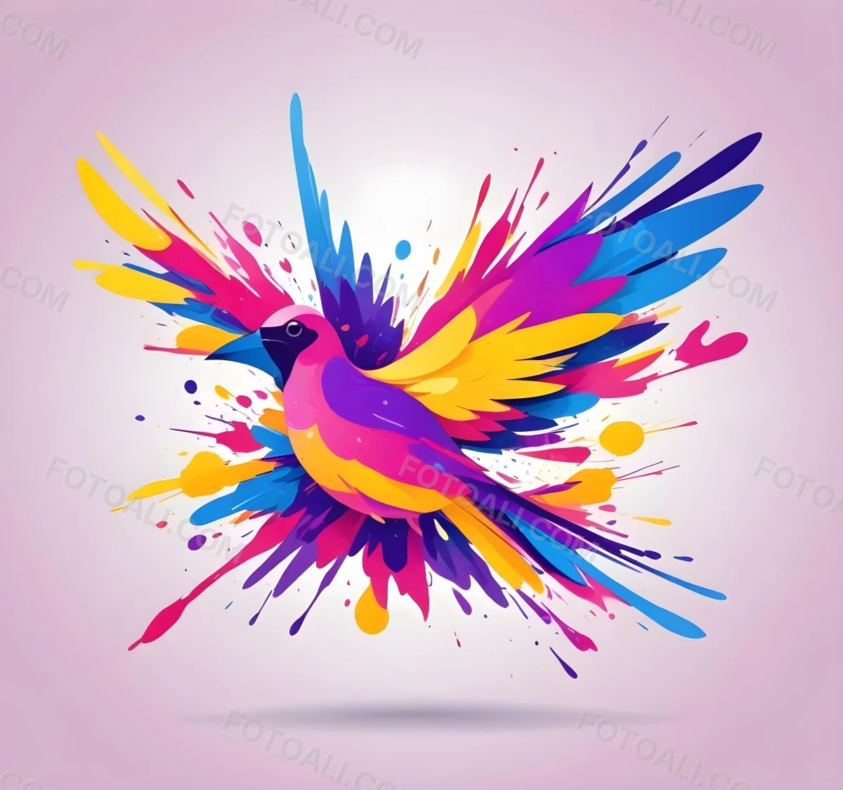 A Colorful Bird With Vibrant Feathers In Shades Of Purple Pink Orange And Yellow The Bird Has A Simple Stylized Design With Abstract Patterns And Shapes Forming Its Plumage The Background Is Plain White 62 Fc69