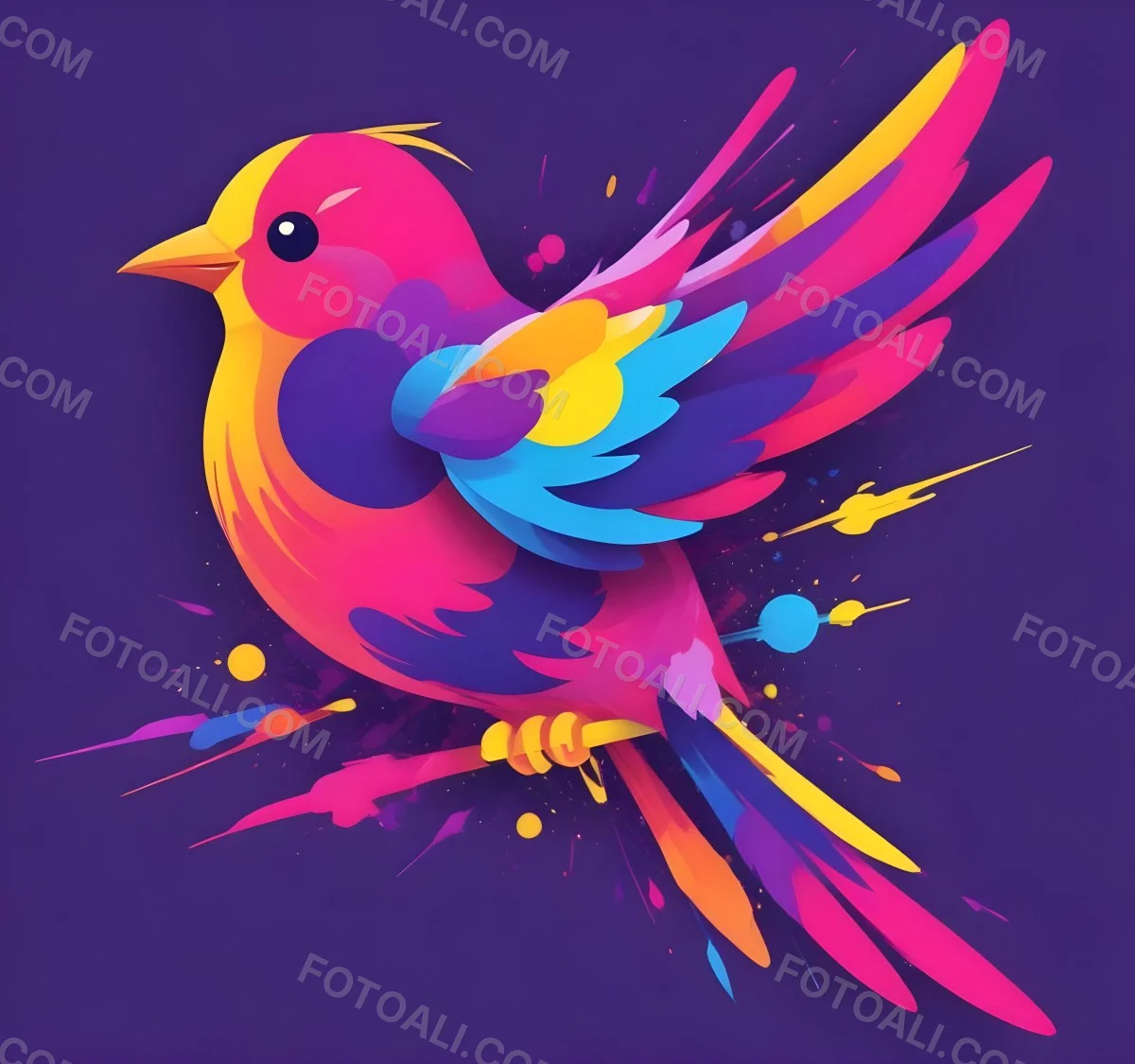 A Colorful Bird With Vibrant Feathers In Shades Of Purple Pink Orange And Yellow The Bird Has A Simple Stylized Design With Abstract Patterns And Shapes Forming Its Plumage The Background Is Plain White 79 4cff