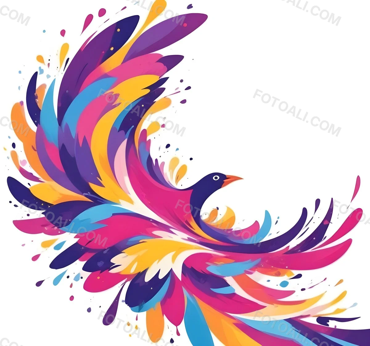A Colorful Bird With Vibrant Feathers In Shades Of Purple Pink Orange And Yellow The Bird Has A Simple Stylized Design With Abstract Patterns And Shapes Forming Its Plumage The Background Is Plain White 81 F4e3