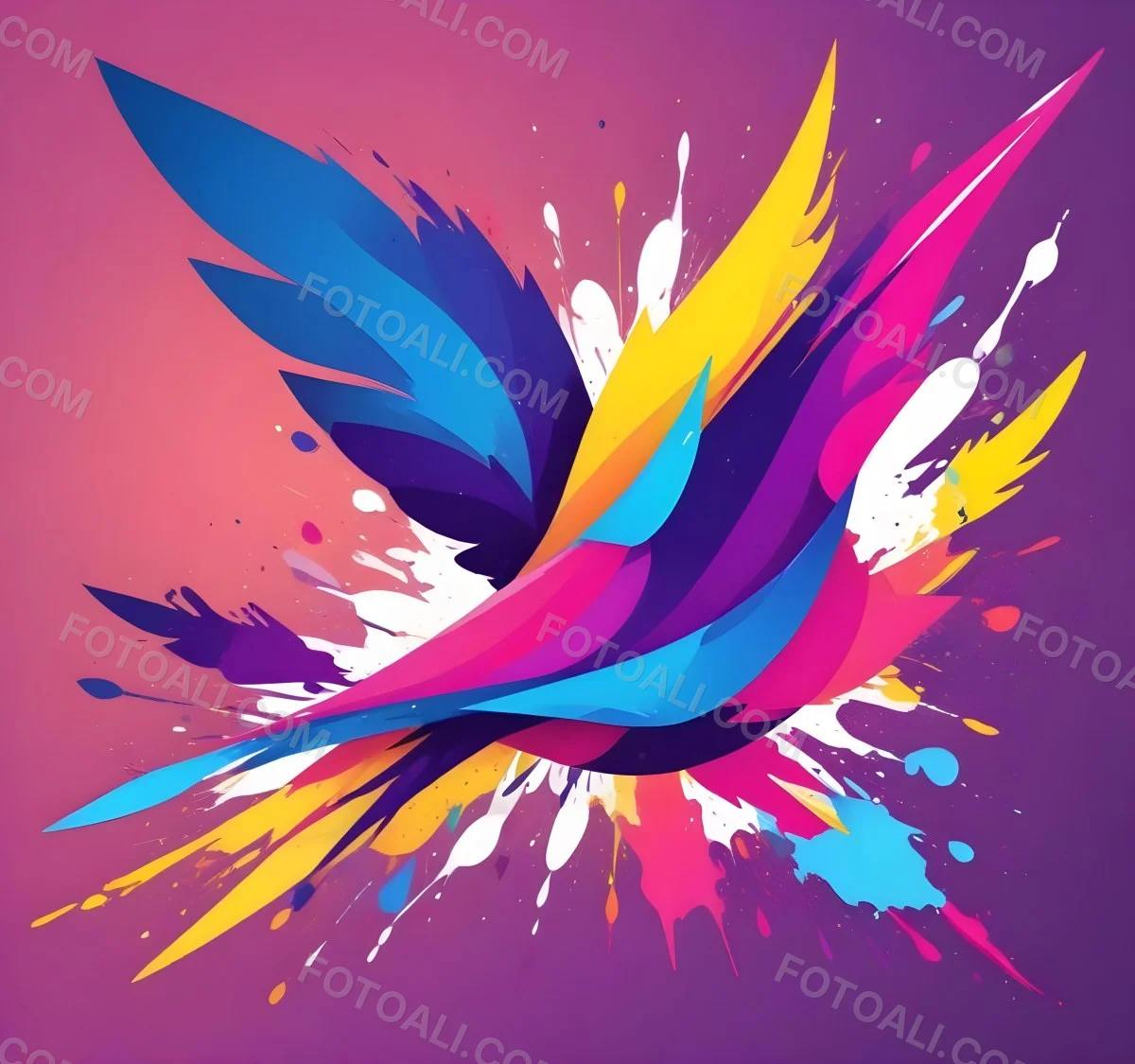 A Colorful Bird With Vibrant Feathers In Shades Of Purple Pink Orange And Yellow The Bird Has A Simple Stylized Design With Abstract Patterns And Shapes Forming Its Plumage The Background Is Plain White 82 00ab