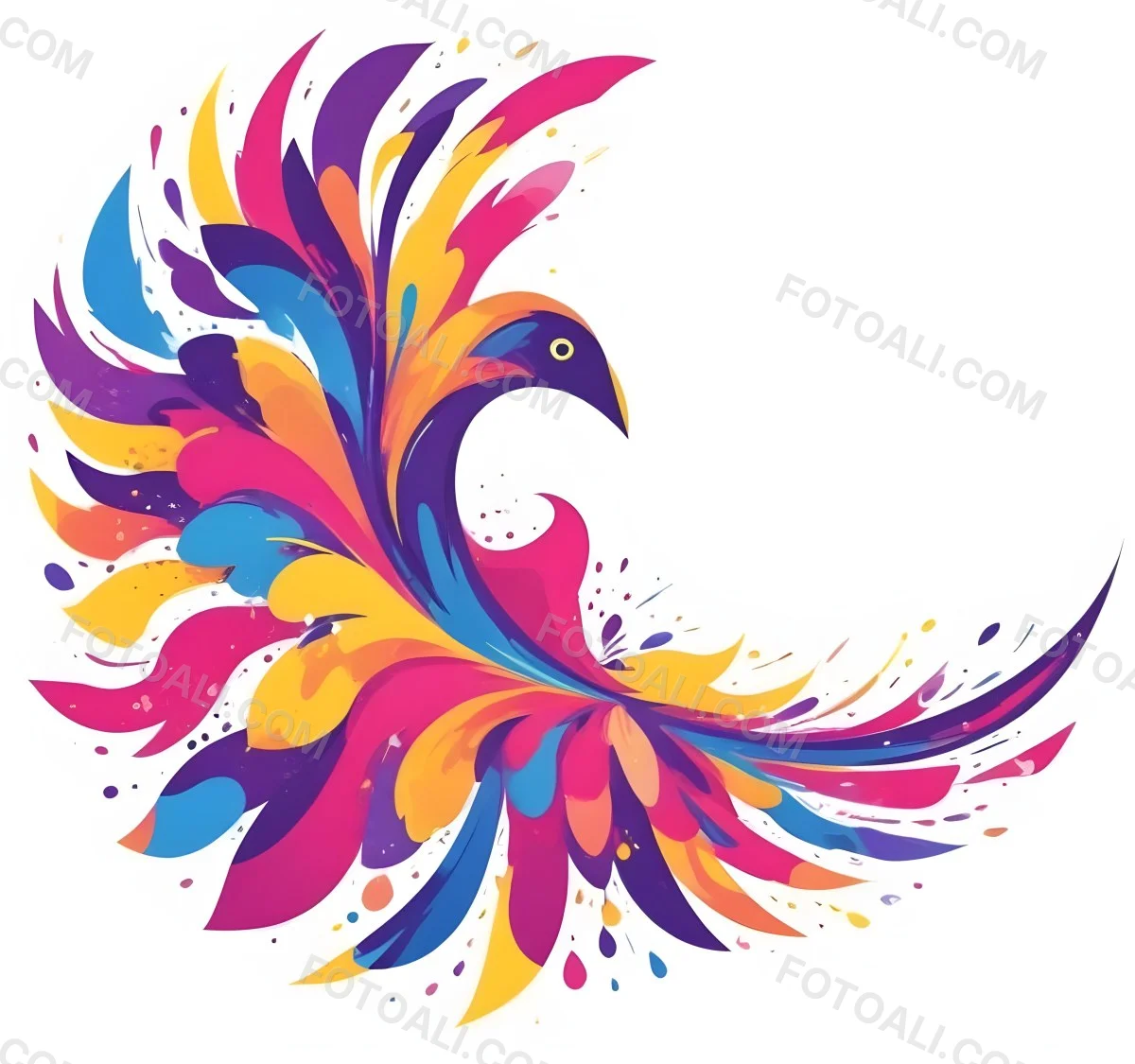 A Colorful Bird With Vibrant Feathers In Shades Of Purple Pink Orange And Yellow The Bird Has A Simple Stylized Design With Abstract Patterns And Shapes Forming Its Plumage The Background Is Plain White 83 Ba29