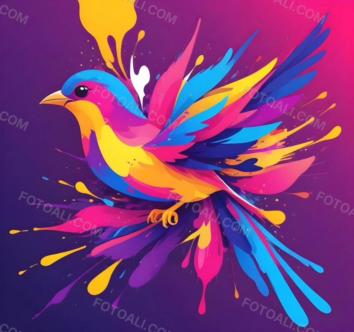 A Colorful Bird With Vibrant Feathers In Shades Of Purple Pink Orange And Yellow The Bird Has A Simple Stylized Design With Abstract Patterns And Shapes Forming Its Plumage The Background Is Plain White 84 8009