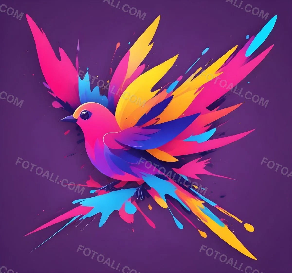 A Colorful Bird With Vibrant Feathers In Shades Of Purple Pink Orange And Yellow The Bird Has A Simple Stylized Design With Abstract Patterns And Shapes Forming Its Plumage The Background Is Plain White 85 4157