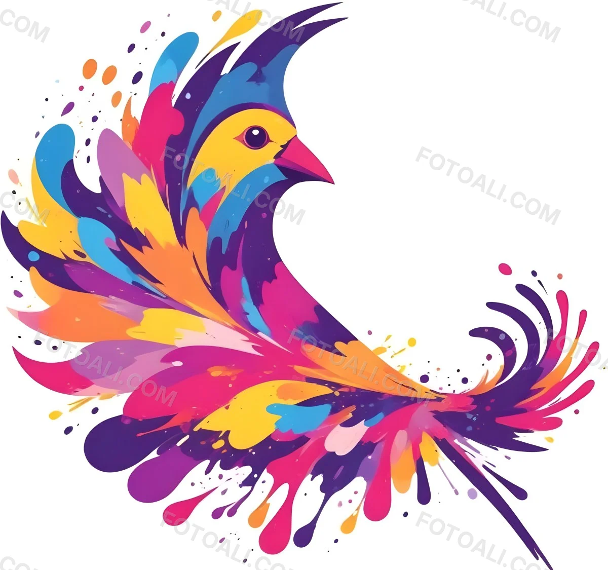 A Colorful Bird With Vibrant Feathers In Shades Of Purple Pink Orange And Yellow The Bird Has A Simple Stylized Design With Abstract Patterns And Shapes Forming Its Plumage The Background Is Plain White 86 B434
