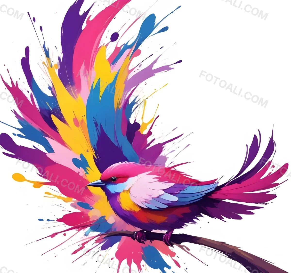 A Colorful Bird With Vibrant Feathers In Shades Of Purple Pink Orange And Yellow The Bird Has A Simple Stylized Design With Abstract Patterns And Shapes Forming Its Plumage The Background Is Plain White 9 Bd2c