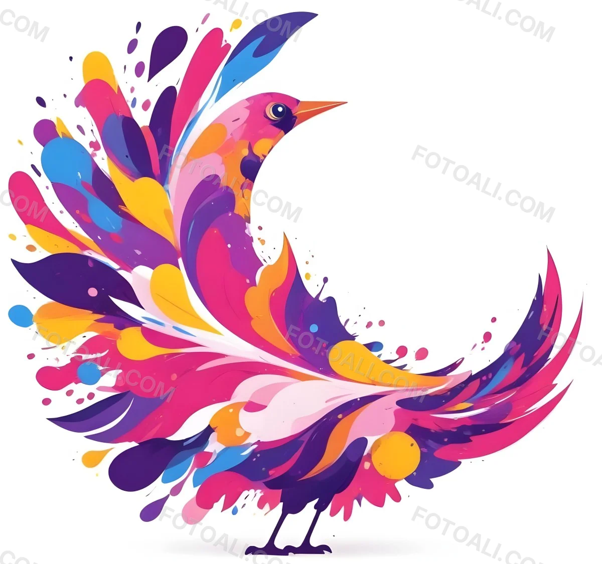 A Colorful Bird With Vibrant Feathers In Shades Of Purple Pink Orange And Yellow The Bird Has A Simple Stylized Design With Abstract Patterns And Shapes Forming Its Plumage The Background Is Plain White 94 08fe
