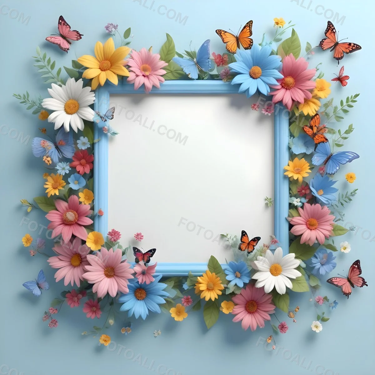 A Colorful Floral Frame With Vibrant Orange Yellow And Purple Flowers Surrounded By Green Leaves And Foliage Against A Dark Green Background 696 2da9