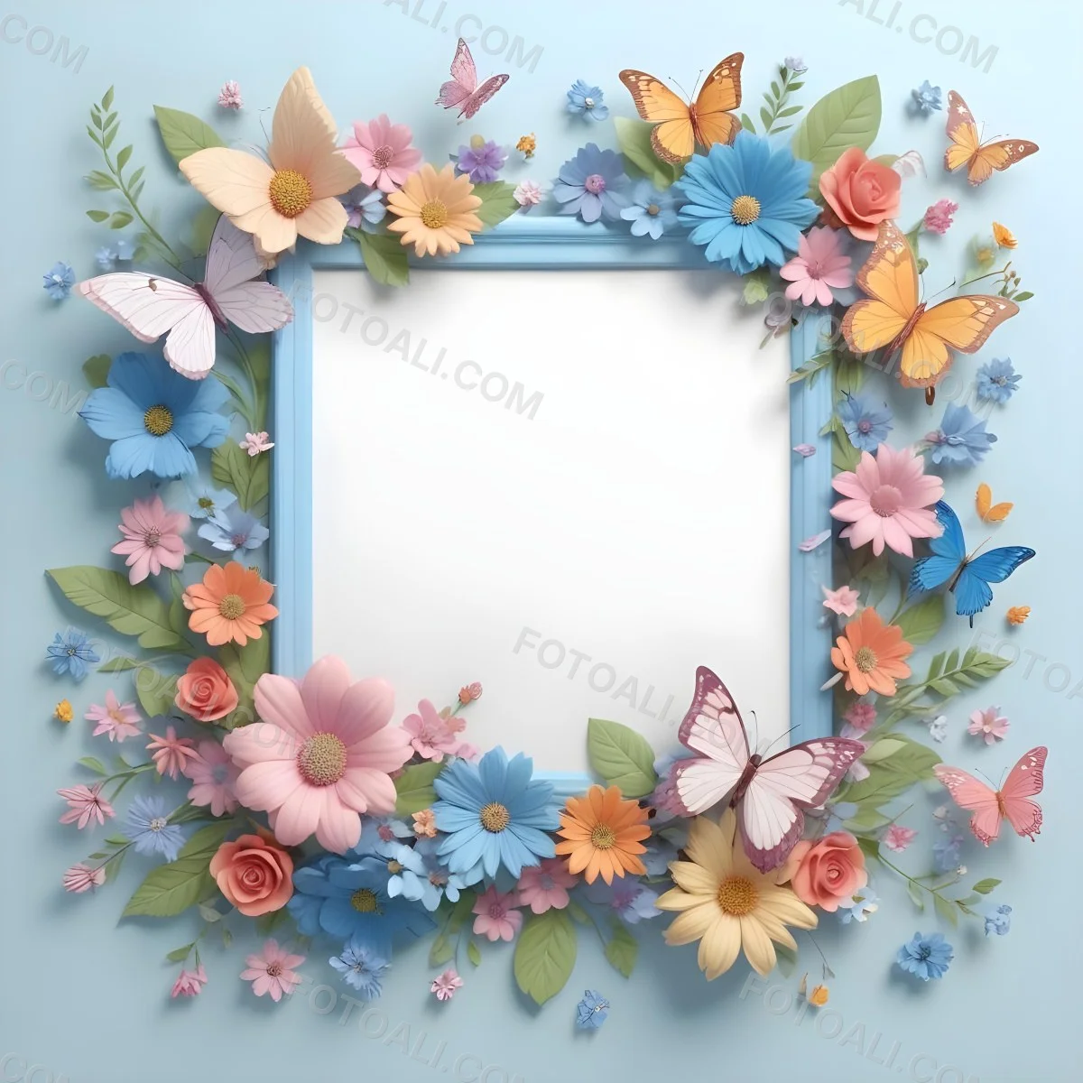 A Colorful Floral Frame With Vibrant Orange Yellow And Purple Flowers Surrounded By Green Leaves And Foliage Against A Dark Green Background 698 3459
