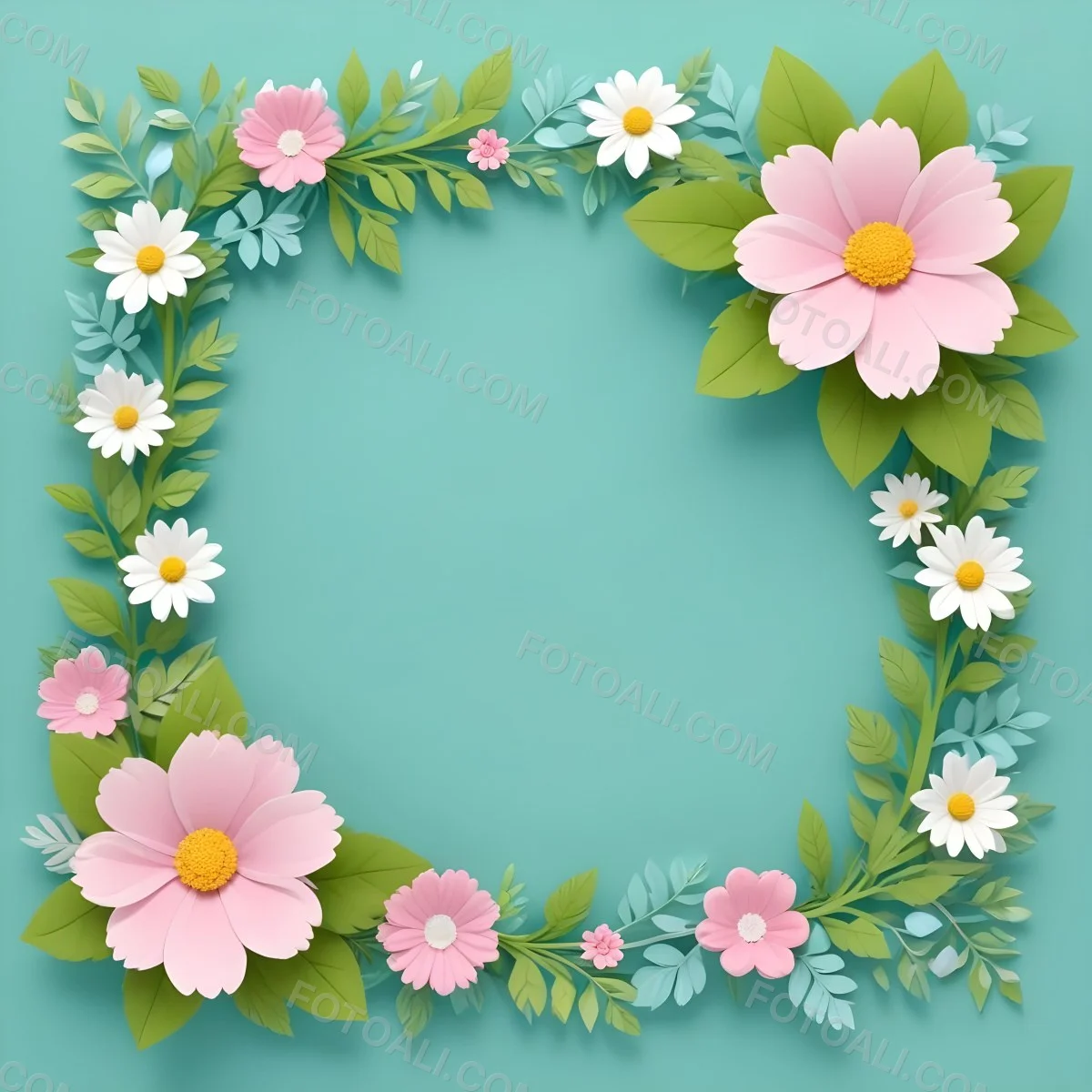 A Colorful Floral Frame With Vibrant Orange Yellow And Purple Flowers Surrounded By Green Leaves And Foliage Against A Dark Green Background 89 99f7