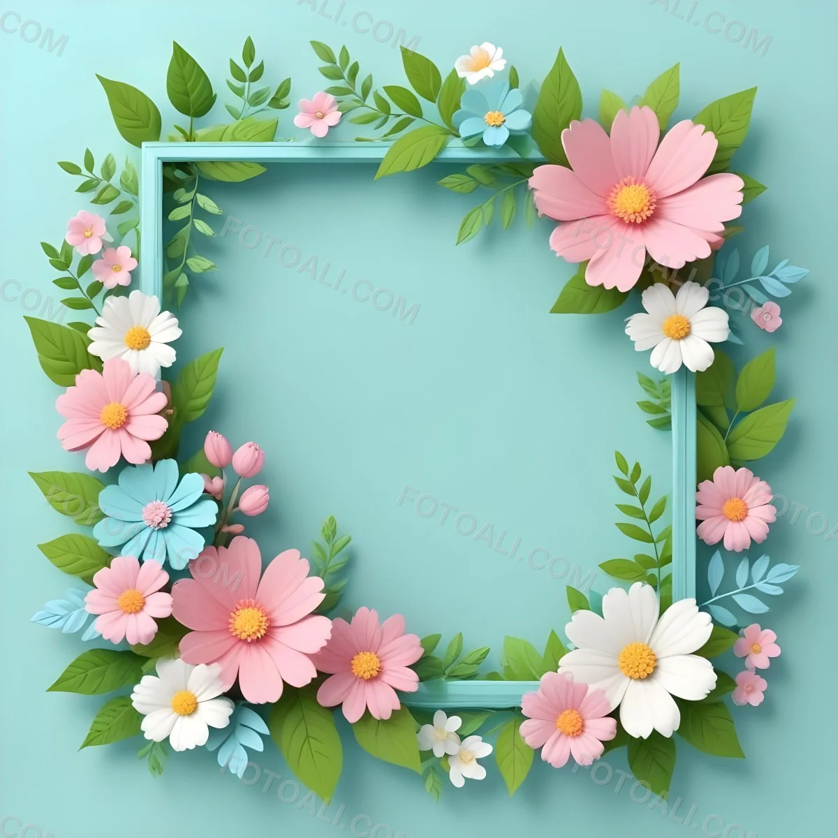 A Colorful Floral Frame With Vibrant Orange Yellow And Purple Flowers Surrounded By Green Leaves And Foliage Against A Dark Green Background 95 1346
