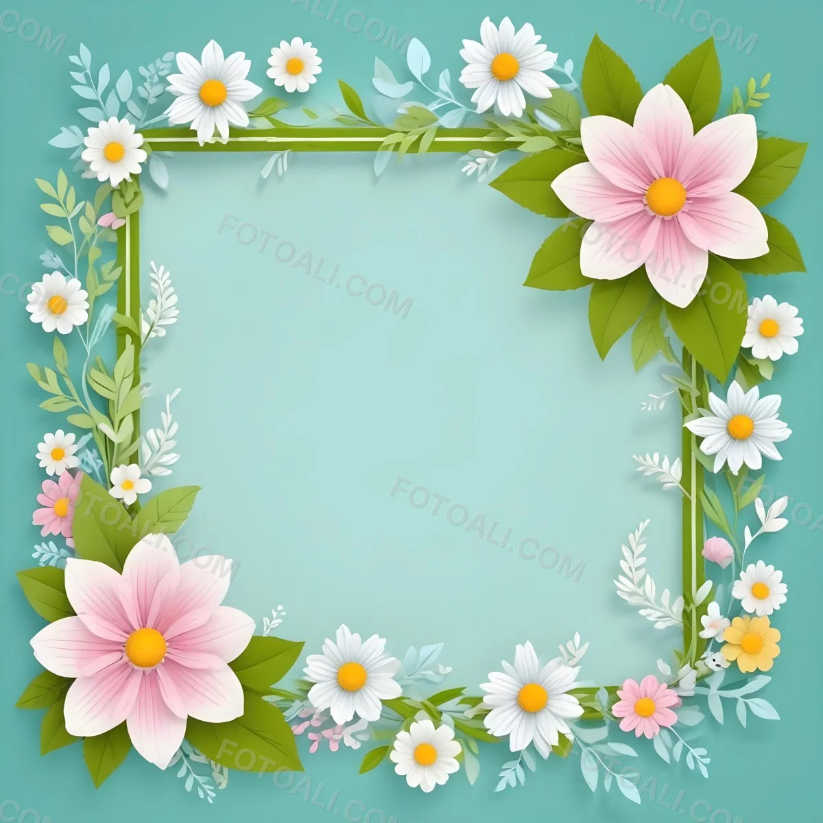 A Colorful Floral Frame With Vibrant Orange Yellow And Purple Flowers Surrounded By Green Leaves And Foliage Against A Dark Green Background 96 C4c2