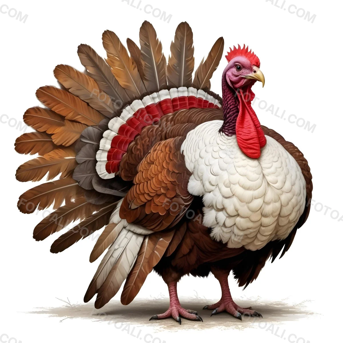A Colorful Turkey With A Large Colorful Tail Feathers And A Red Wattle On Its Head Standing On A Plain Background 10 2be7