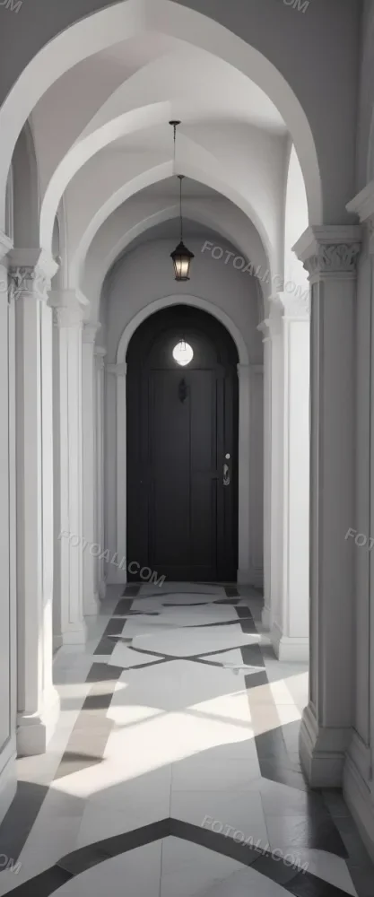 A Corridor With A Series Of Arches In Different Colors The Floor Is White And Gray And The Background Is A Black Door 35 Ad1a