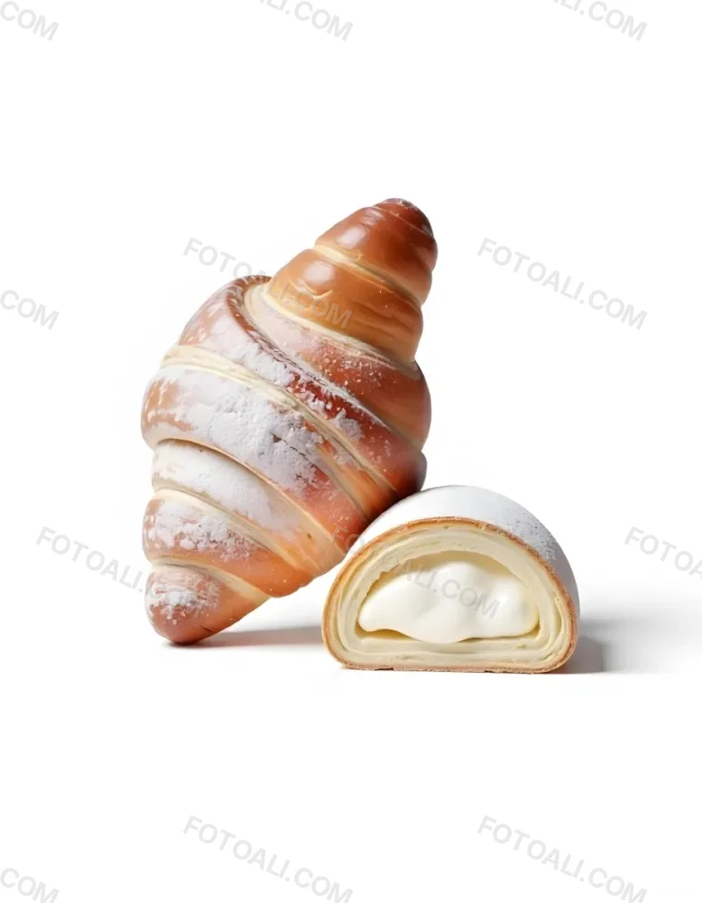A Croissant And A Half Croissant Filled With Cream Both Covered With Sugar On A White Background 10 52ee