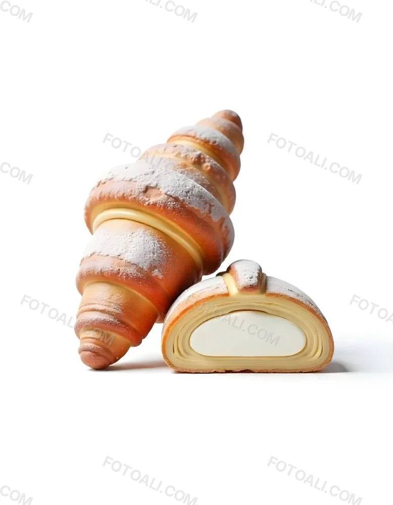 A Croissant And A Half Croissant Filled With Cream Both Covered With Sugar On A White Background 15 502f