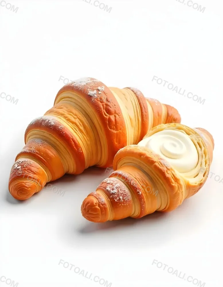 A Croissant And A Half Croissant Filled With Cream Both Covered With Sugar On A White Background 19 Fbc4