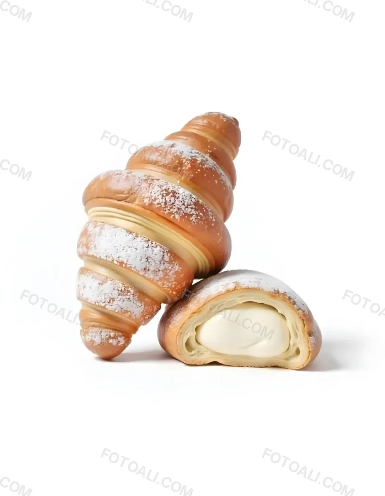 A Croissant And A Half Croissant Filled With Cream Both Covered With Sugar On A White Background 28 1be9