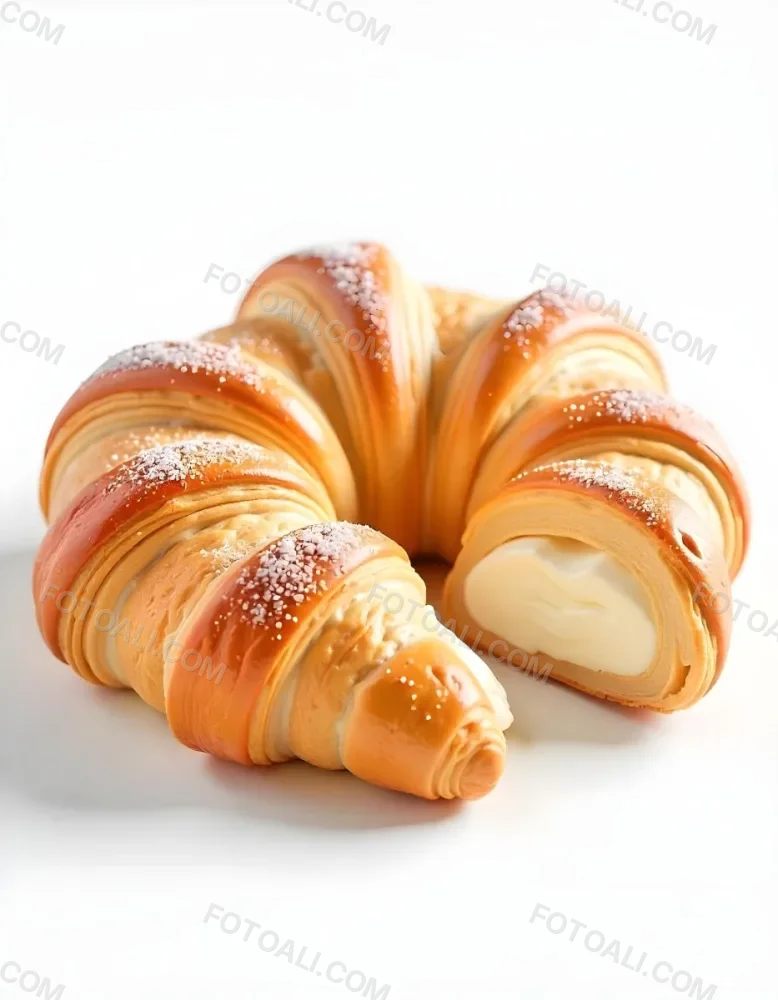 A Croissant And A Half Croissant Filled With Cream Both Covered With Sugar On A White Background 3 321c