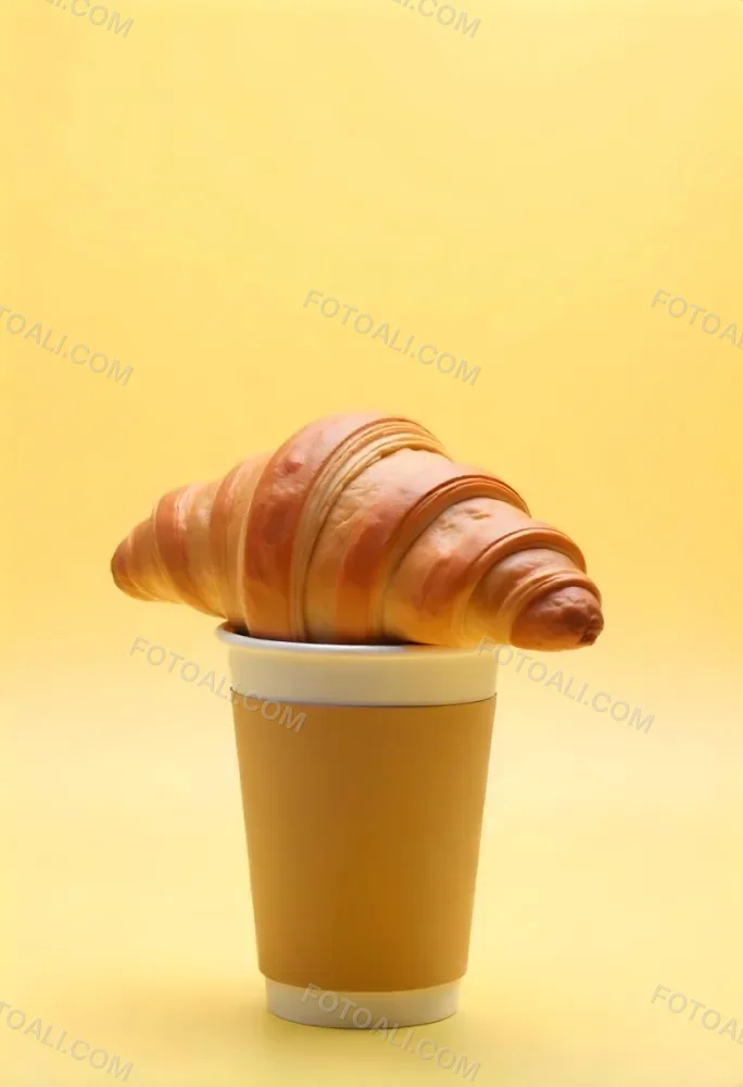A Croissant On Top Of A Paper Cup Studio Shot Yellow Background Food Photography Product Photography Bright Lighting Minimalist Composition 4 Aec8