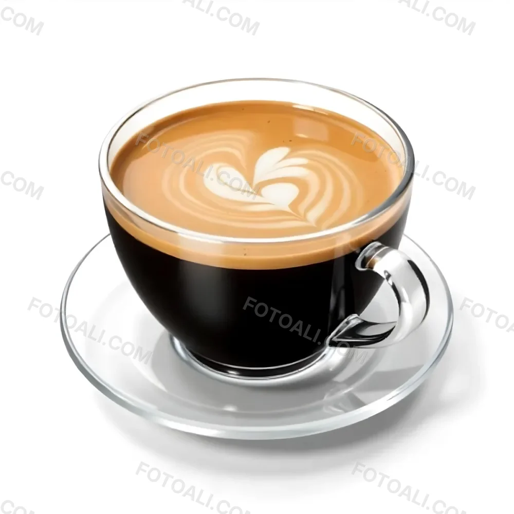 A Cup Of Black Coffee With Foam On A Transparent Saucer The Background Is Plain White 11 5fac