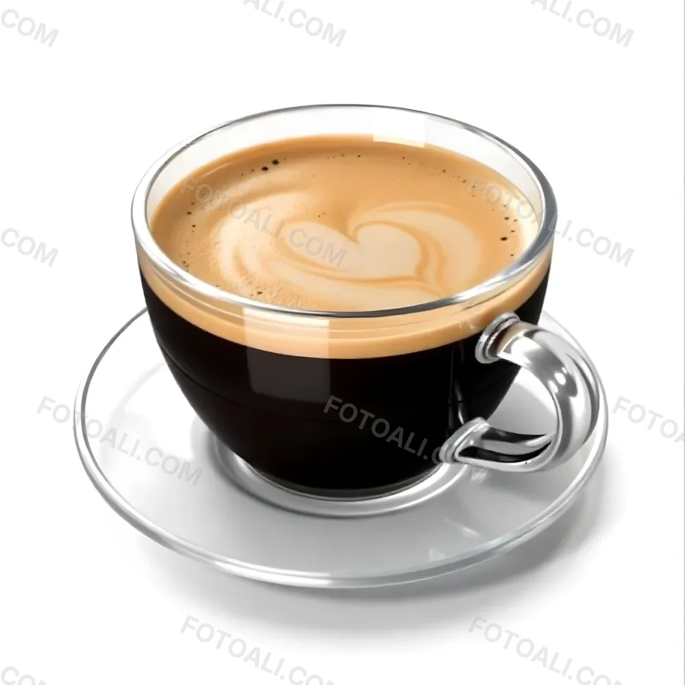 A Cup Of Black Coffee With Foam On A Transparent Saucer The Background Is Plain White 5 Bb31