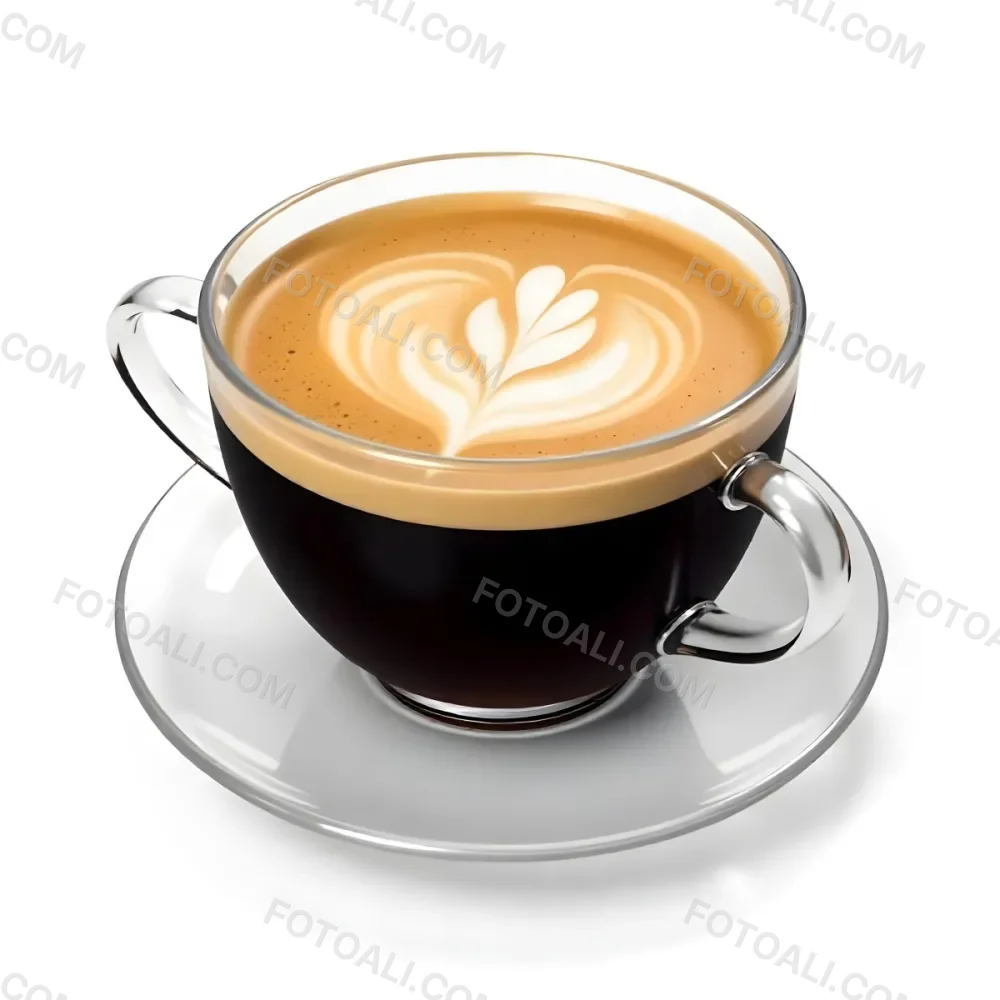 A Cup Of Black Coffee With Foam On A Transparent Saucer The Background Is Plain White 7 5928