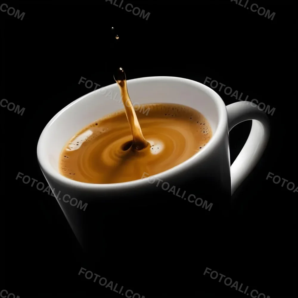 A Cup Of Coffee With A Splash White Liquid White Ceramic Mug Simple Composition Minimalist Style Dark Background Studio Shot High Contrast 16 9779