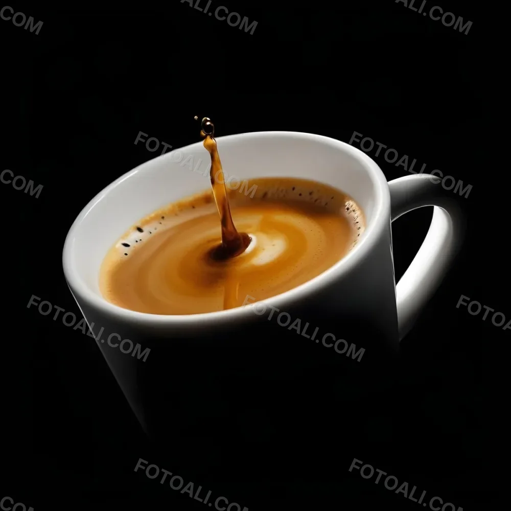 A Cup Of Coffee With A Splash White Liquid White Ceramic Mug Simple Composition Minimalist Style Dark Background Studio Shot High Contrast 25 E405