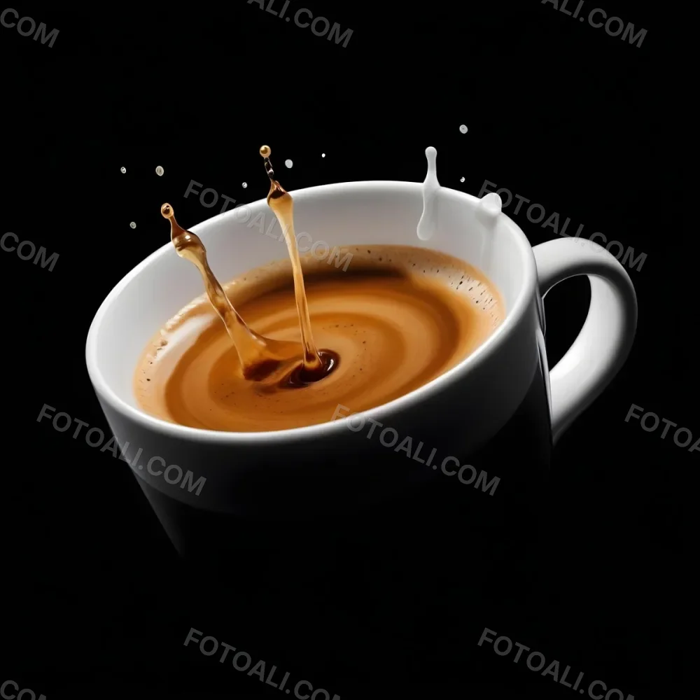 A Cup Of Coffee With A Splash White Liquid White Ceramic Mug Simple Composition Minimalist Style Dark Background Studio Shot High Contrast 28 144b