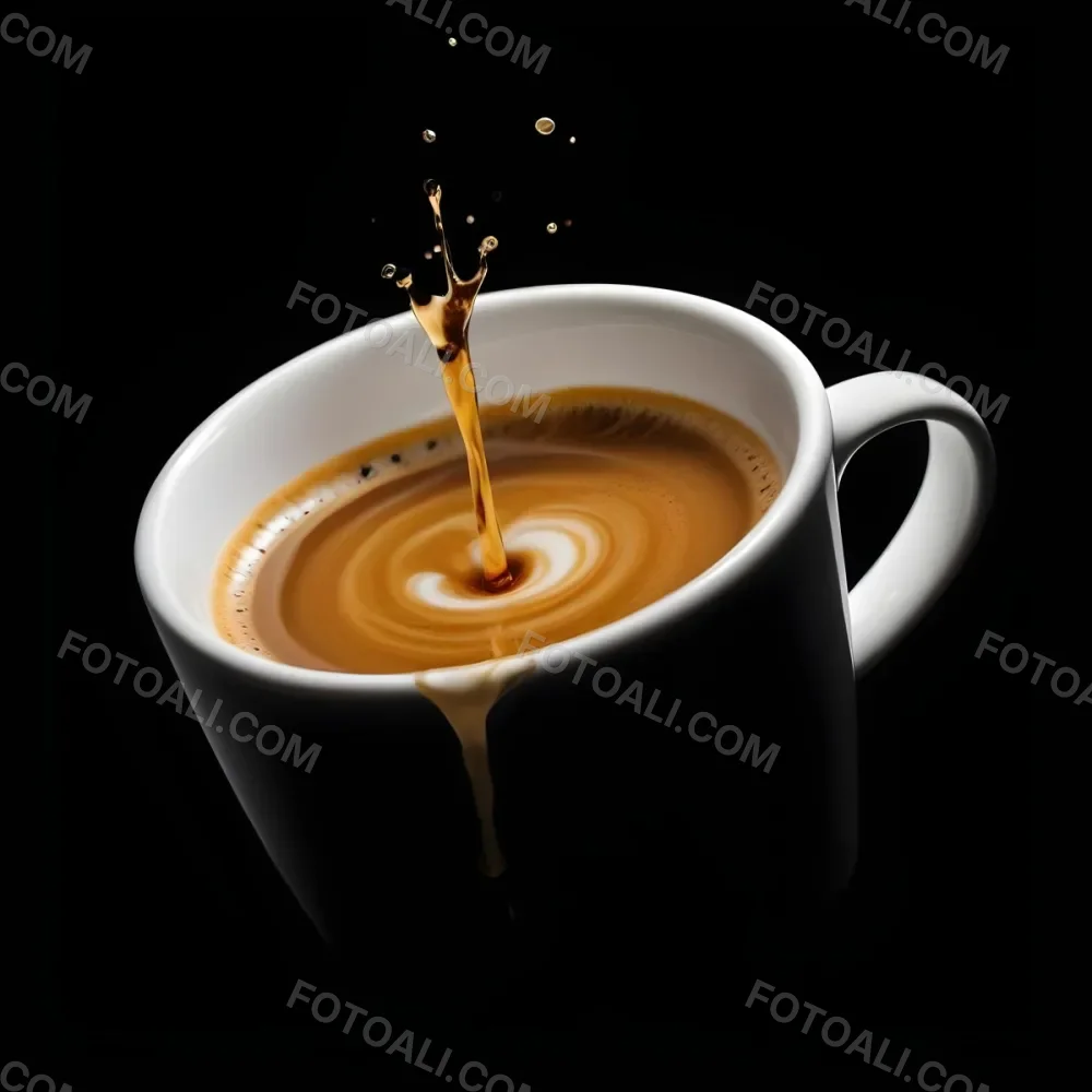 A Cup Of Coffee With A Splash White Liquid White Ceramic Mug Simple Composition Minimalist Style Dark Background Studio Shot High Contrast 3 3510