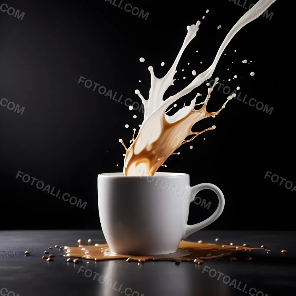 A Cup Of Coffee With A Splash White Liquid White Ceramic Mug Simple Composition Minimalist Style Dark Background Studio Shot High Contrast 35 336e