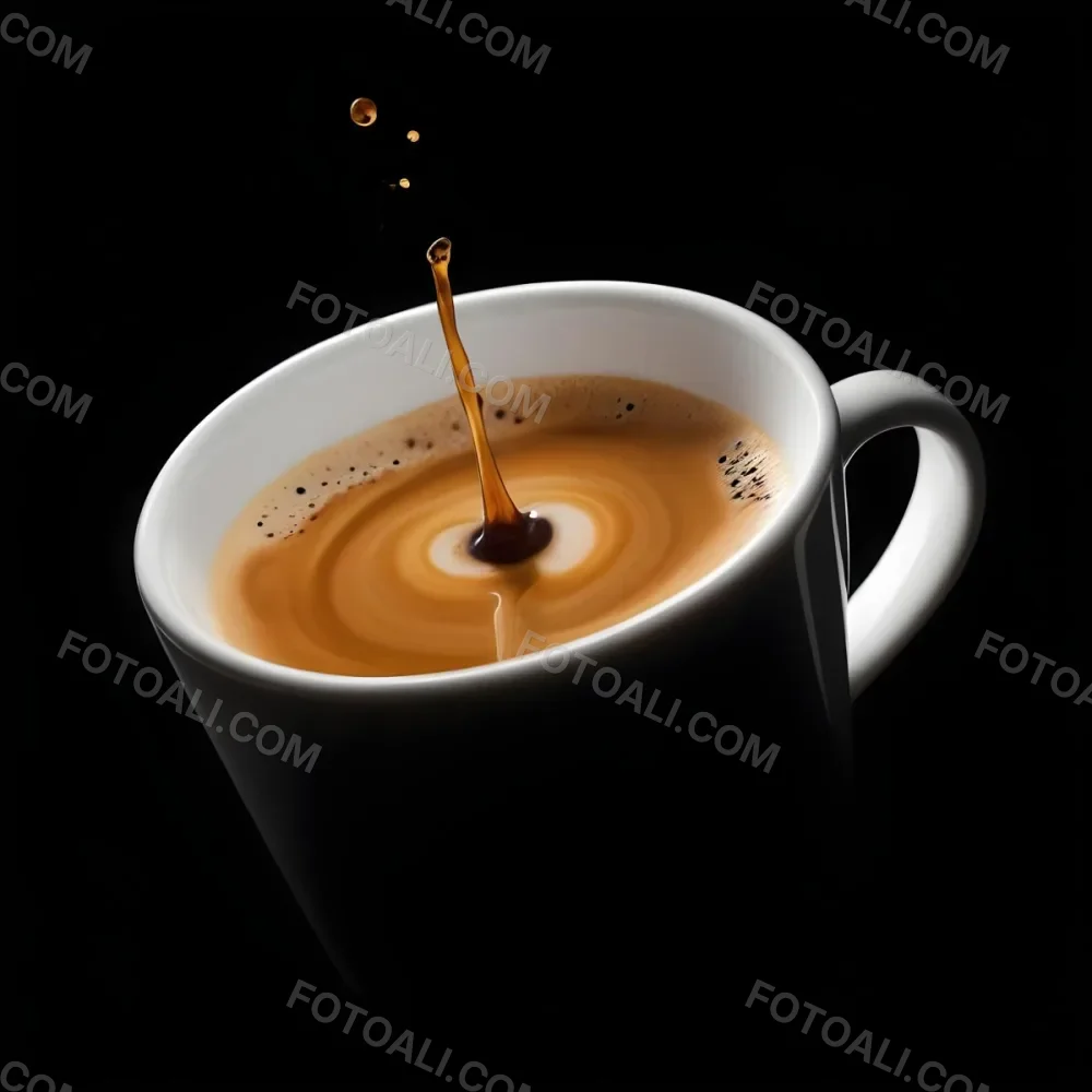 A Cup Of Coffee With A Splash White Liquid White Ceramic Mug Simple Composition Minimalist Style Dark Background Studio Shot High Contrast 5 A088