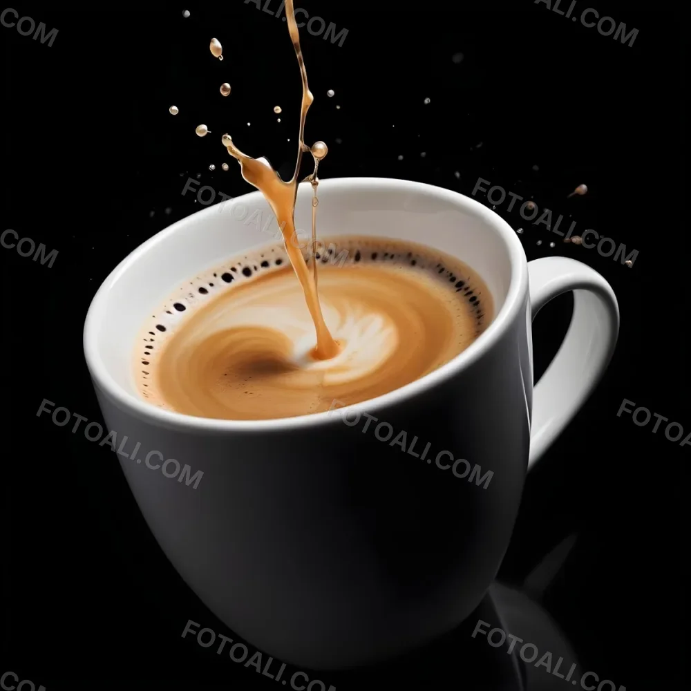 A Cup Of Coffee With A Splash White Liquid White Ceramic Mug Simple Composition Minimalist Style Dark Background Studio Shot High Contrast 6 1227
