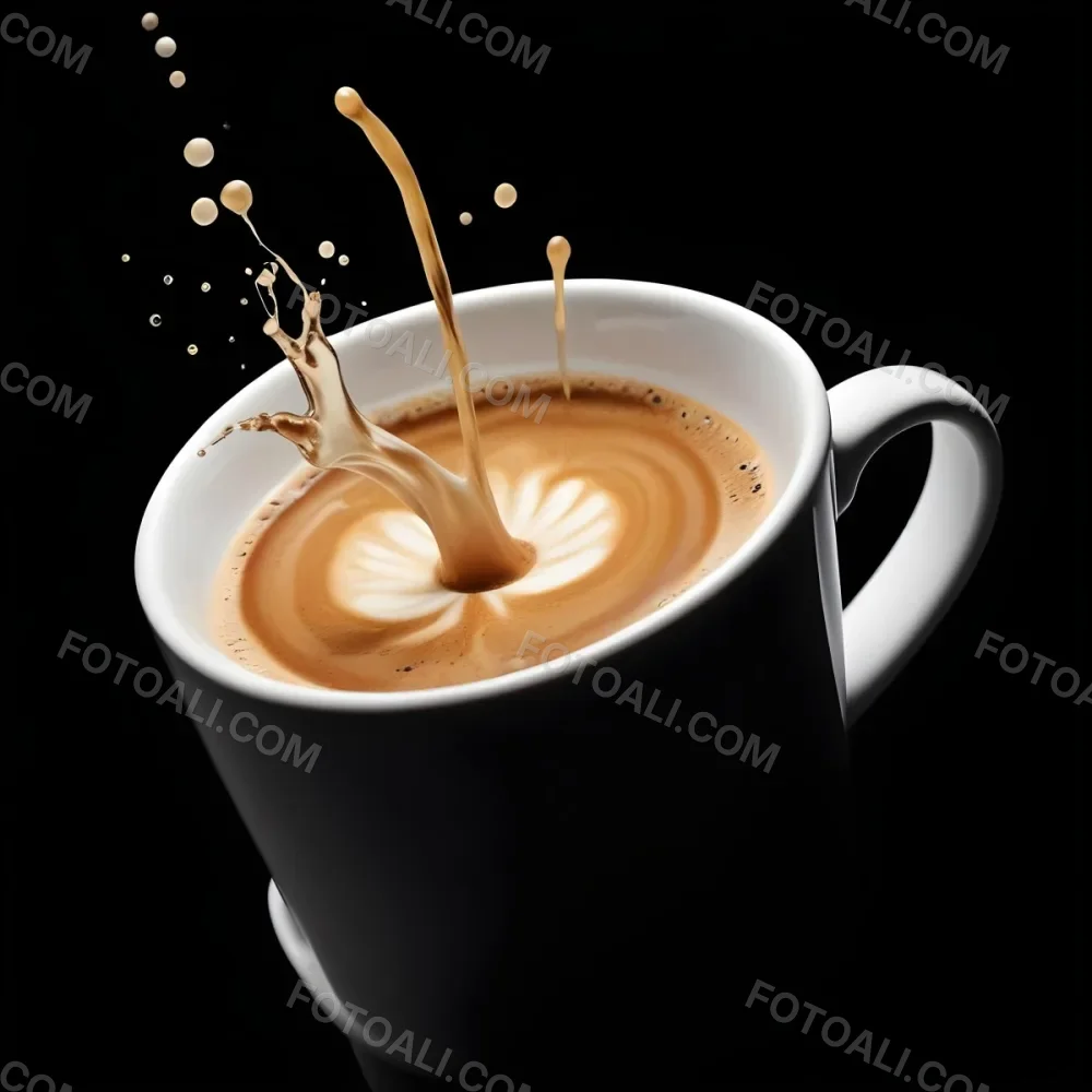 A Cup Of Coffee With A Splash White Liquid White Ceramic Mug Simple Composition Minimalist Style Dark Background Studio Shot High Contrast 7 4b68