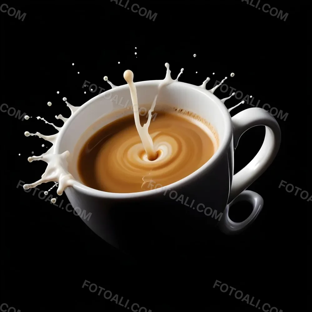 A Cup Of Coffee With A Splash White Liquid White Ceramic Mug Simple Composition Minimalist Style Dark Background Studio Shot High Contrast 9 D0e5