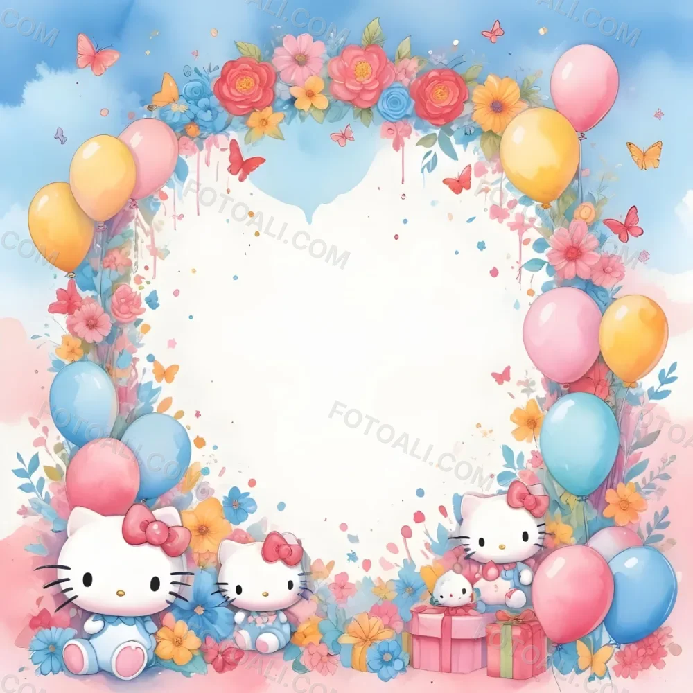 A Cute White Cat With A Pink Bow Holding A Blank Sign Surrounded By Colorful Butterflies Flowers And Pastel Decorations 651 8cbd