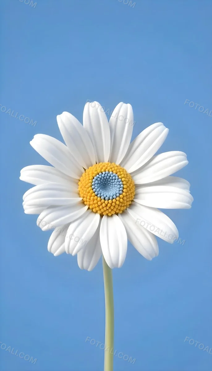 A Daisy With Blue Petals And A Blue Center The Flower Is In Full Bloom And Facing The Viewer Yellow Background 10 3303
