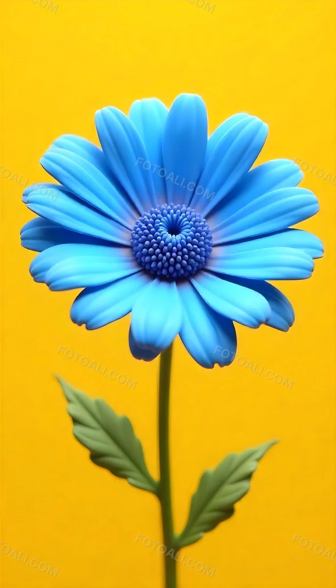A Daisy With Blue Petals And A Blue Center The Flower Is In Full Bloom And Facing The Viewer Yellow Background 11 7889