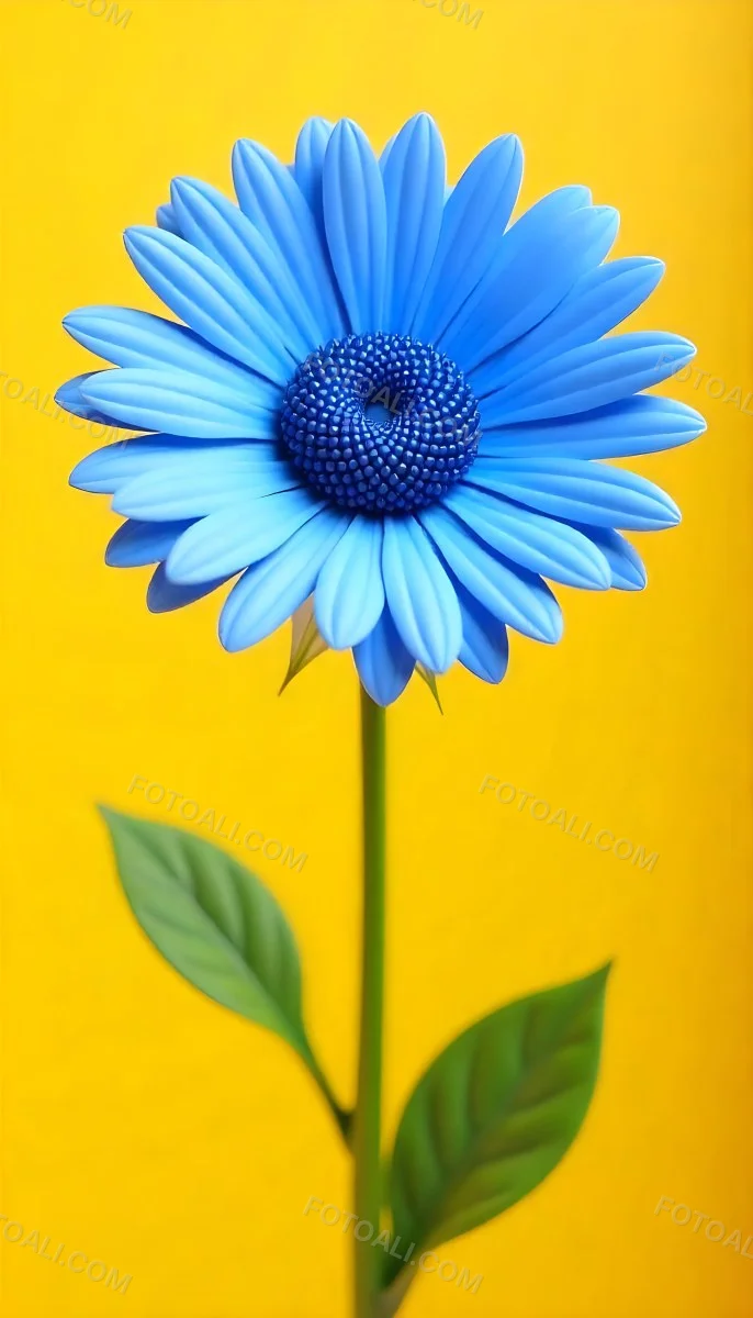 A Daisy With Blue Petals And A Blue Center The Flower Is In Full Bloom And Facing The Viewer Yellow Background 14 4a77