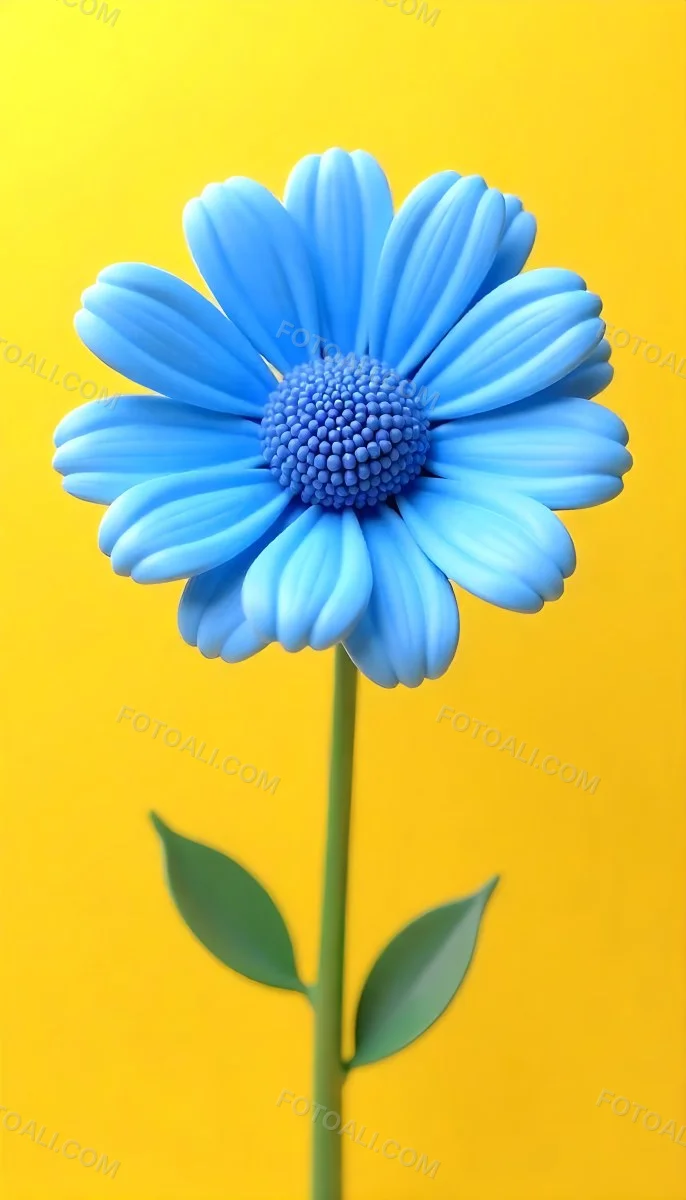 A Daisy With Blue Petals And A Blue Center The Flower Is In Full Bloom And Facing The Viewer Yellow Background 15 91fc