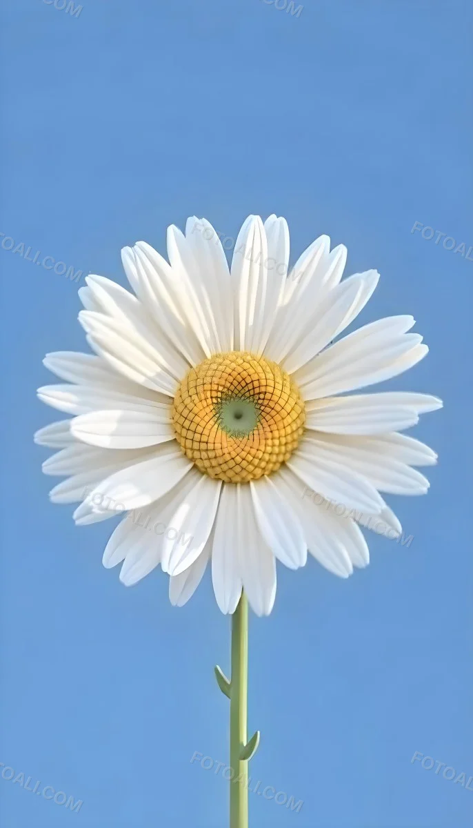 A Daisy With Blue Petals And A Blue Center The Flower Is In Full Bloom And Facing The Viewer Yellow Background 16 F293