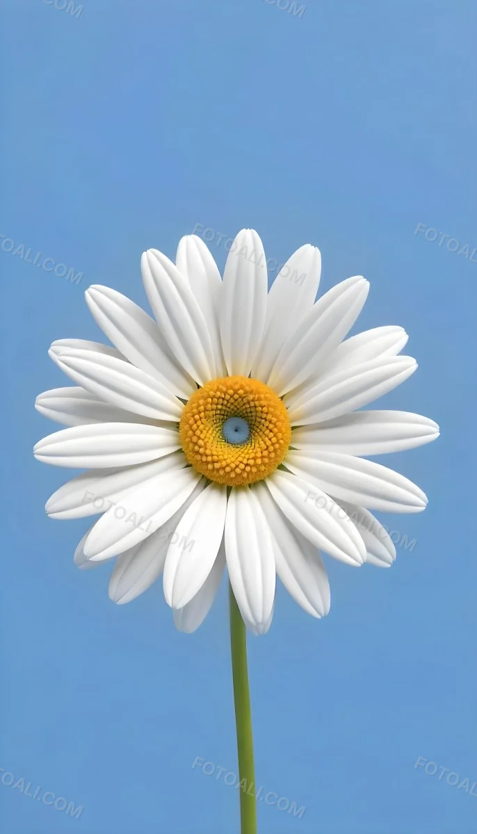 A Daisy With Blue Petals And A Blue Center The Flower Is In Full Bloom And Facing The Viewer Yellow Background 2 072e