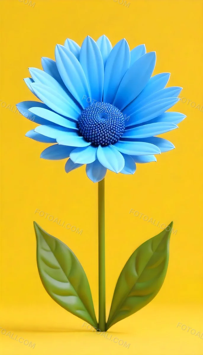 A Daisy With Blue Petals And A Blue Center The Flower Is In Full Bloom And Facing The Viewer Yellow Background 6 68ed