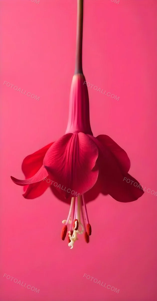 A Dark Red Flower With A Red Stem The Flower Is Upside Down The Background Is Pink Studio Shot Macro Photography High Resolution 13 Dbde
