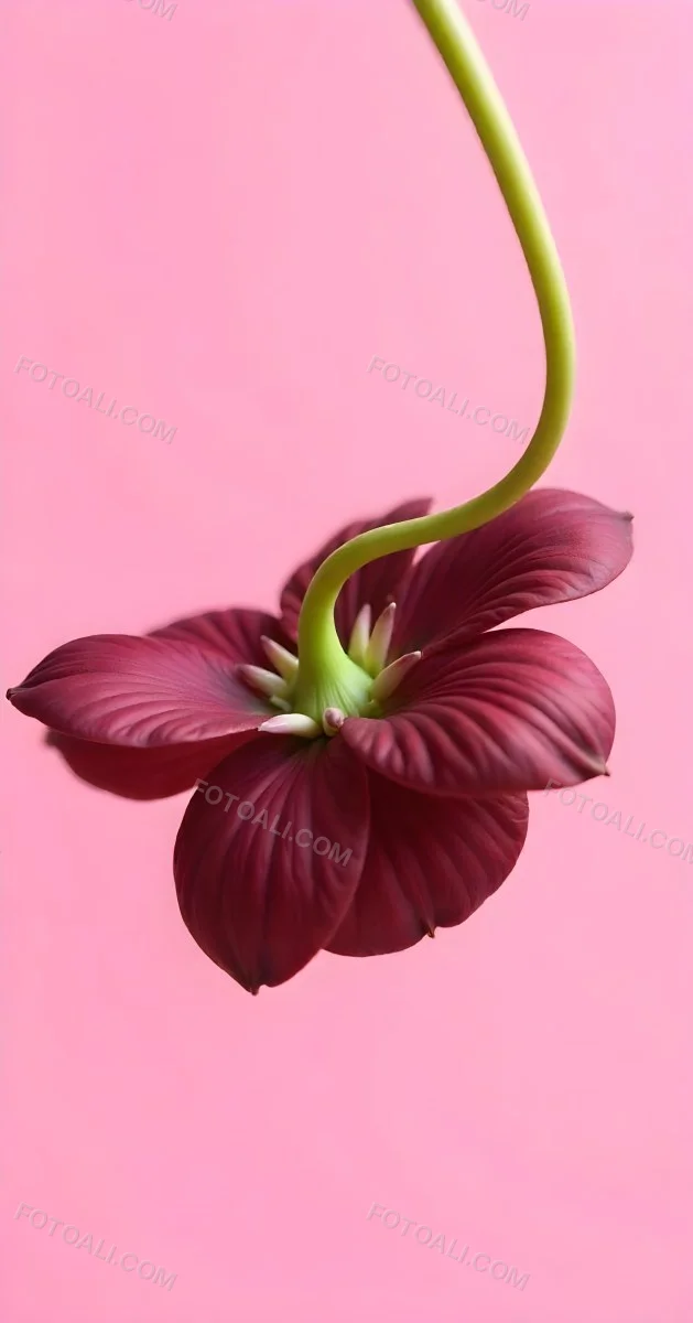 A Dark Red Flower With A Red Stem The Flower Is Upside Down The Background Is Pink Studio Shot Macro Photography High Resolution 22 3d0d