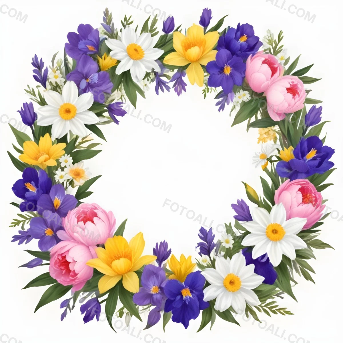 A Decorative Frame With Colorful Paper Flowers In Various Shapes And Sizes Including White Blooms Surrounded By Green Leaves Against A White Background 93 Cf7e